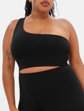 Girlfriend Collective Black Bianca One Shoulder Sports Bra Large